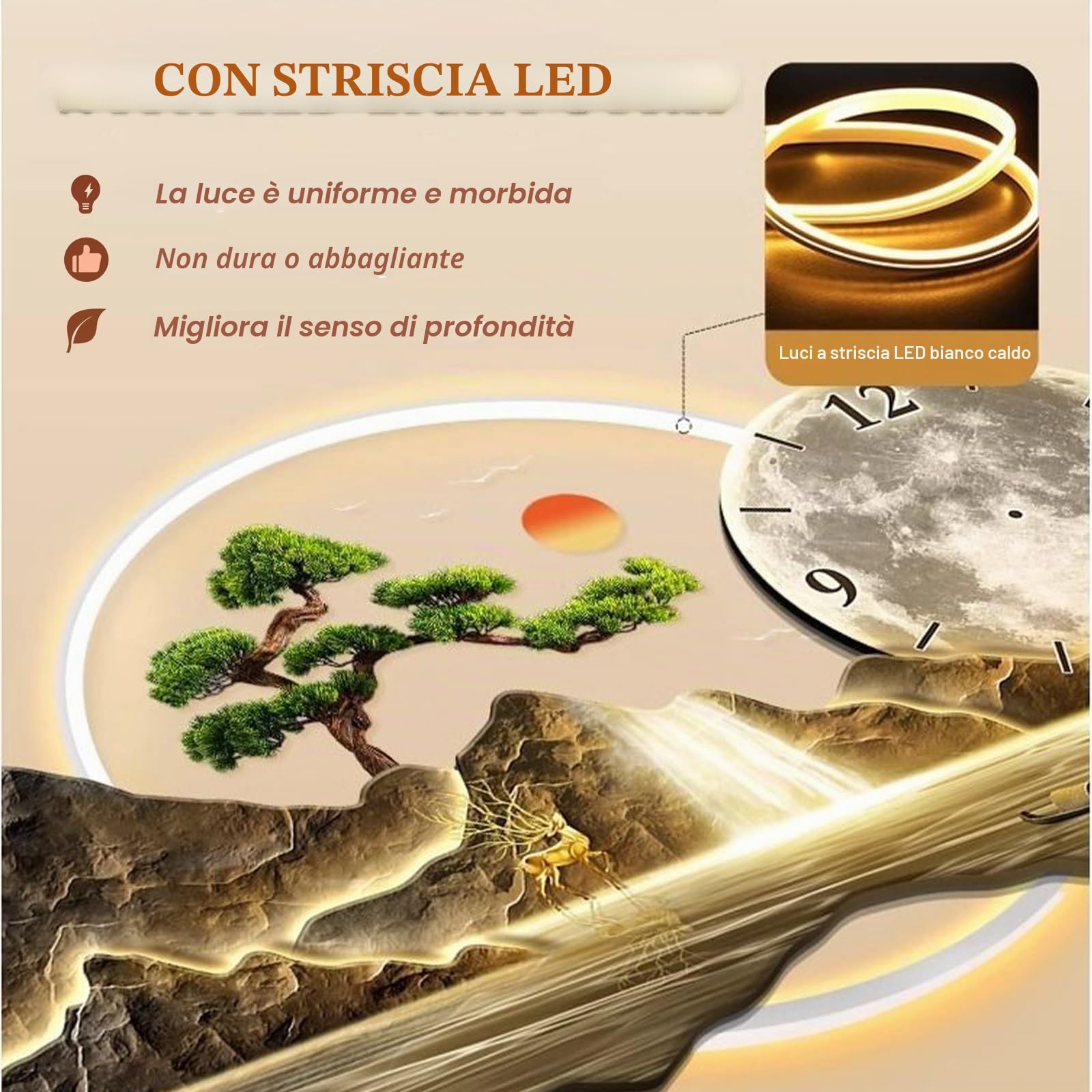 Orologio Da Parete Moderno E Silenzioso Decorativo 3D Con LED, Grande Scultura Murale Sospesa, Alimentazione A Spina, Decorazioni Da Parete Per Soggiorno, Camera, Corridoio, Ingresso