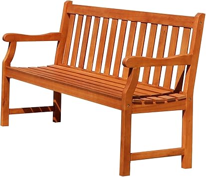 VIFAH Atlantic Red Brown 5Ft Slatted Eucalyptus Wooden Garden Bench for 3 Seater in Entry Way