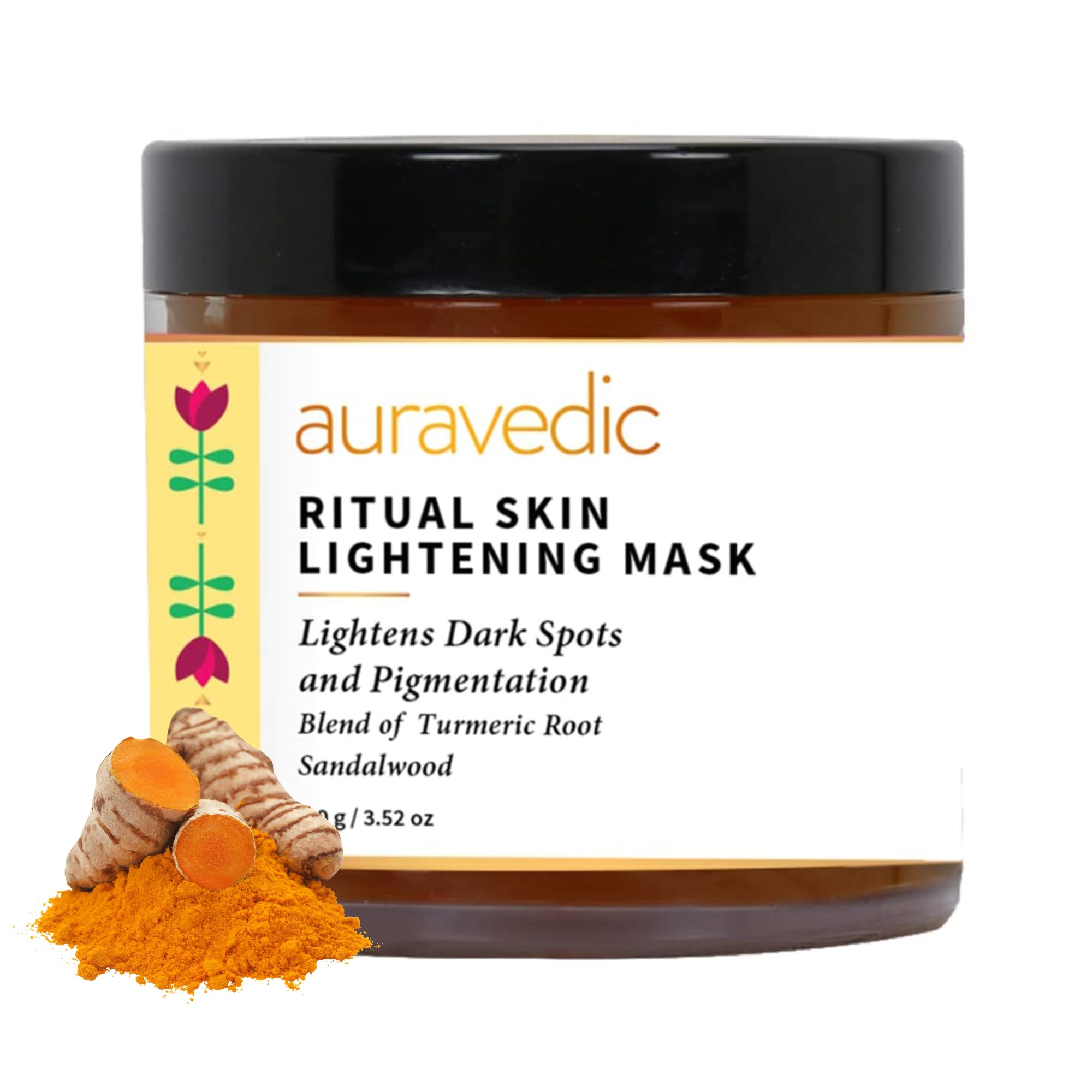 Auravedic Ritual Skin Lightening Mask With Turmeric, Sandalwood & Saffron, 100g
