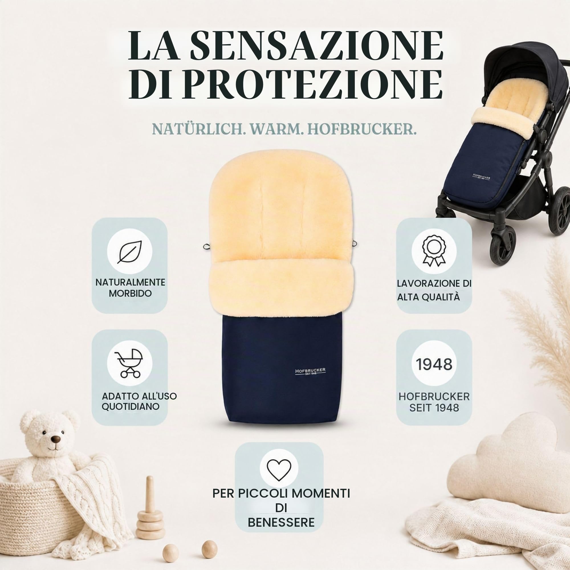Hofbrucker seit 1948 Sacco Per Passeggino in pelliccia di agnello Putzi Blu Scuro Unica