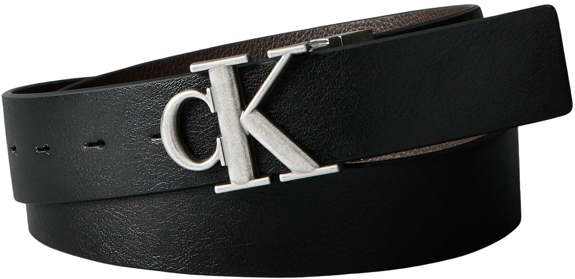 Calvin Klein Men's CK BUCKLE TUMBLED 35MM ADJ/REV LV04D7049G Belts, BLACK (Black/CK Dark Brown/Antique Silver), 100