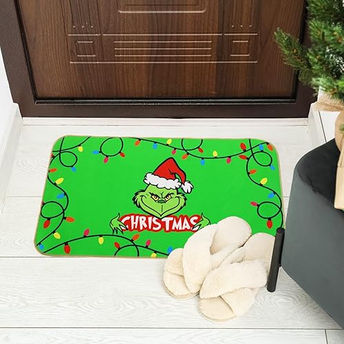 Miniatura 2 de Whaline Felpudo de Navidad verde de 17 x 29 pulgadas, divertido personaje de dibujos animados, antideslizante, tapete de goma de fieltro colorido
