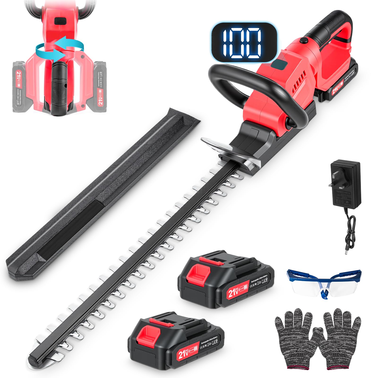 Hedge Trimmer Cordless 21v,Hedge Cutter with 50cm Sk8 Dual-Action Blade 18000rpm Brushless Motor,Hedge Trimmer Cordless Lightweight Long Reach,1.5cm Cutting Capacity,Safety Lock &Quick Stop for Garden — view 8