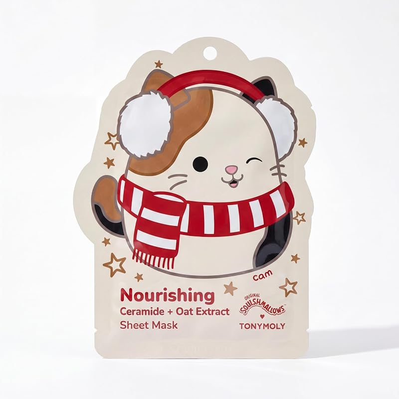 TONYMOLY Squishmallows x Cam Máscara Facial Coreana com Ceramidas e Aveia, 1 unidade