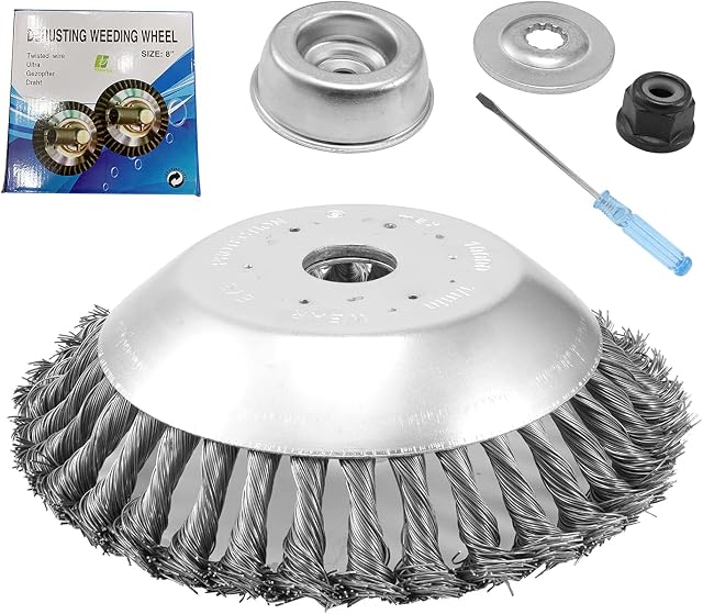 Viabrico strimmer wire brush cutter head, 8 inch steel trimmer with 4pcs ataptor kit, for grass trimmer