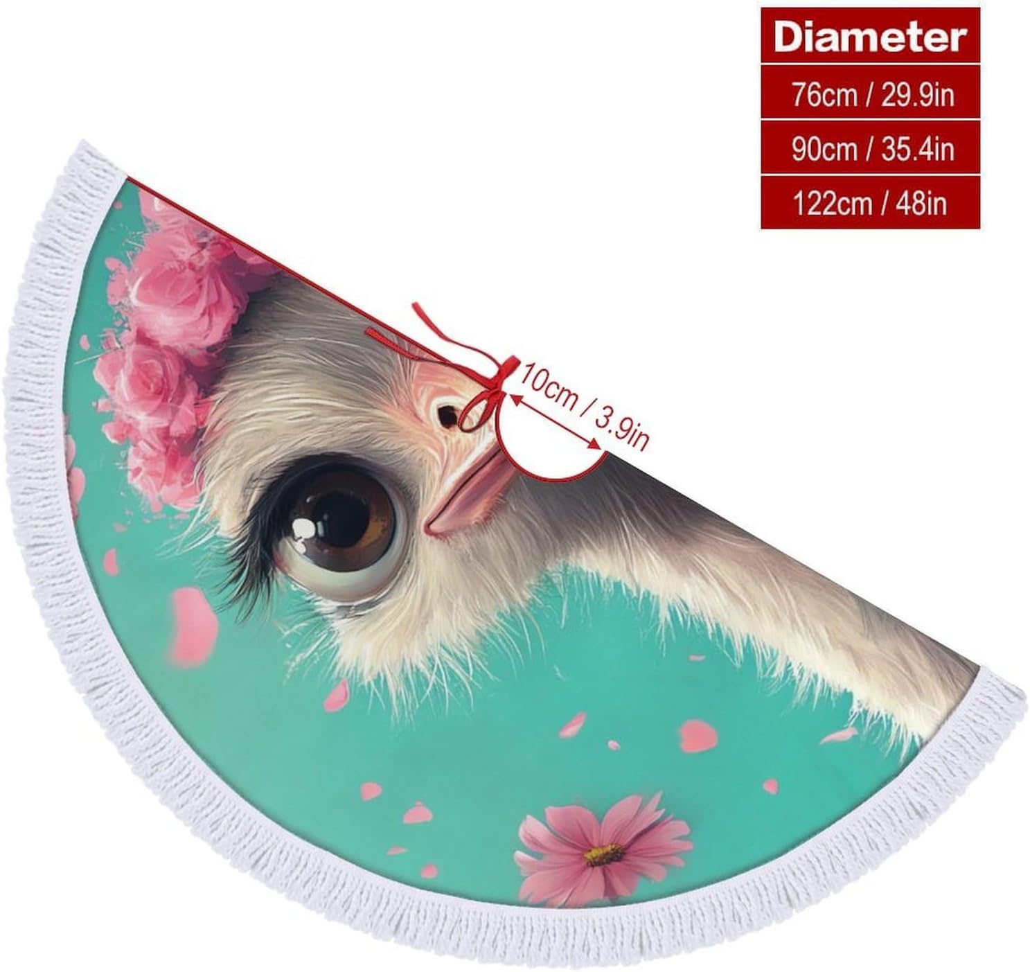 Cute Ostrich Christmas Tree Skirt Round Xmas Tree Mat Ornaments Tree Skirts with Tassels for Holiday Party
