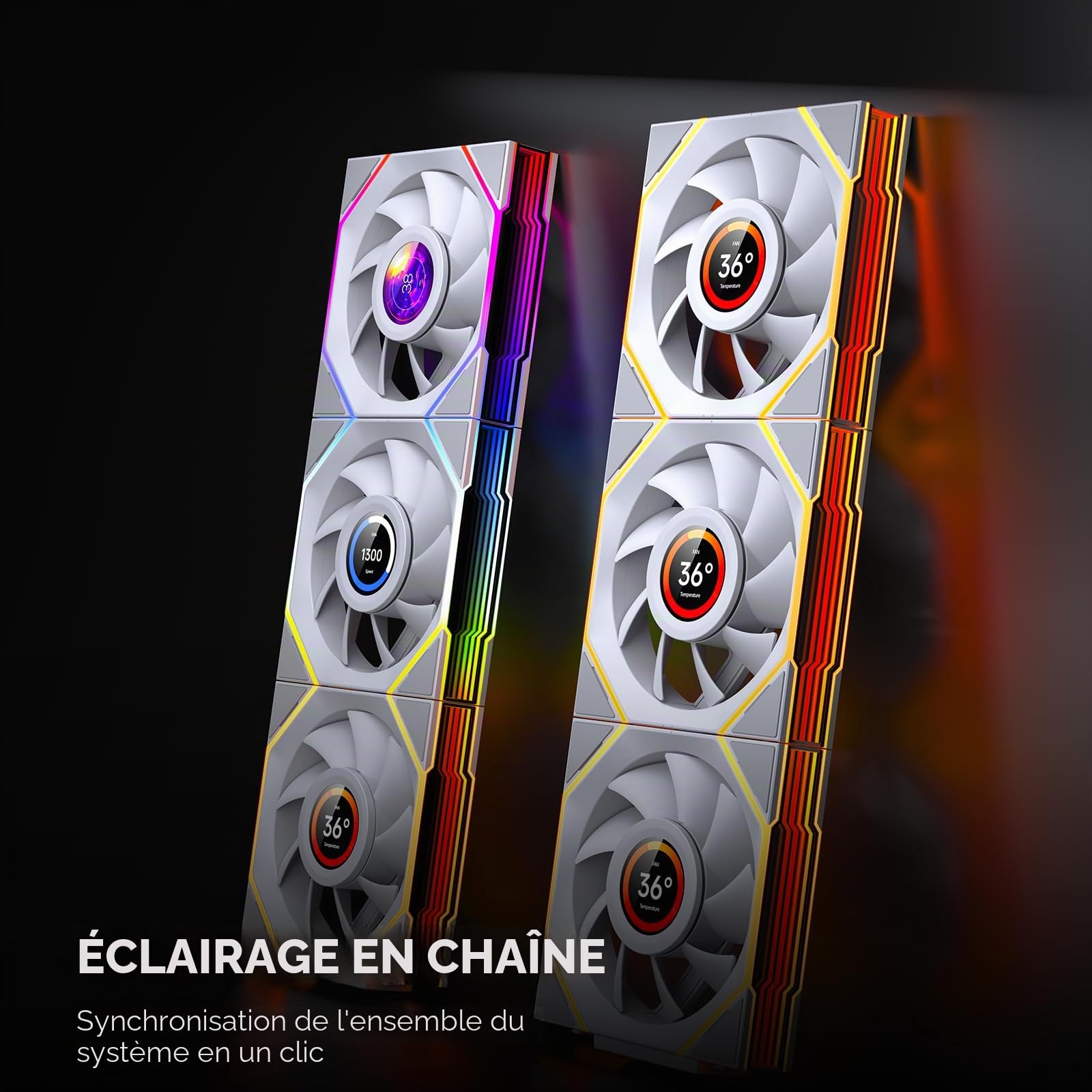 TZMRIT Interstellar-V4 LCD Daisy Chain RGB PC Ventilateur 120 mm, 1,5 pouce LCD/24 LEDs/2100 RPM/61.54CFM/28 mm (White)