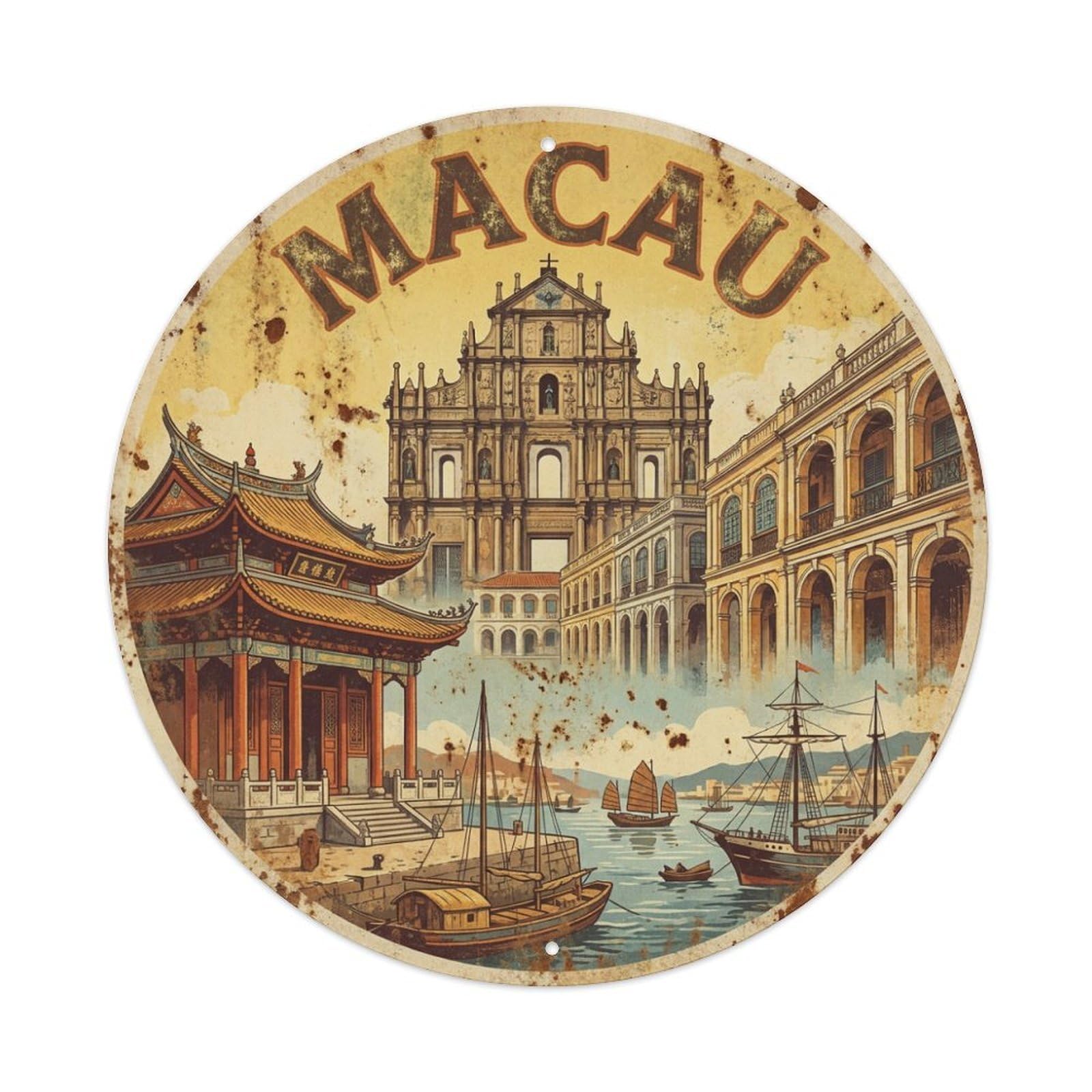 Vintage Travel Macau Metal Tin Sign