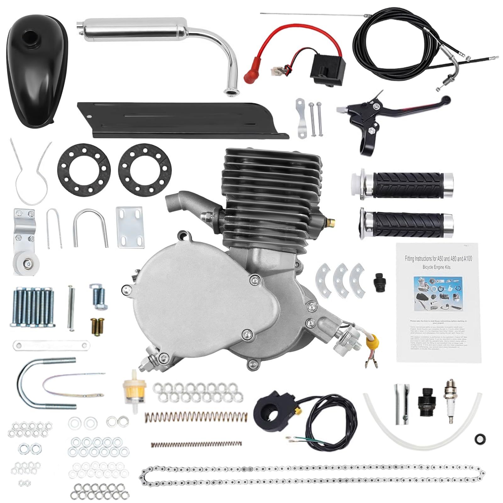 Sootvp 100CC Bicycle Engine Kit,100CC Bicycle Motorized 2-Stroke Gas Petrol Bike Engine Motor Kit for 26