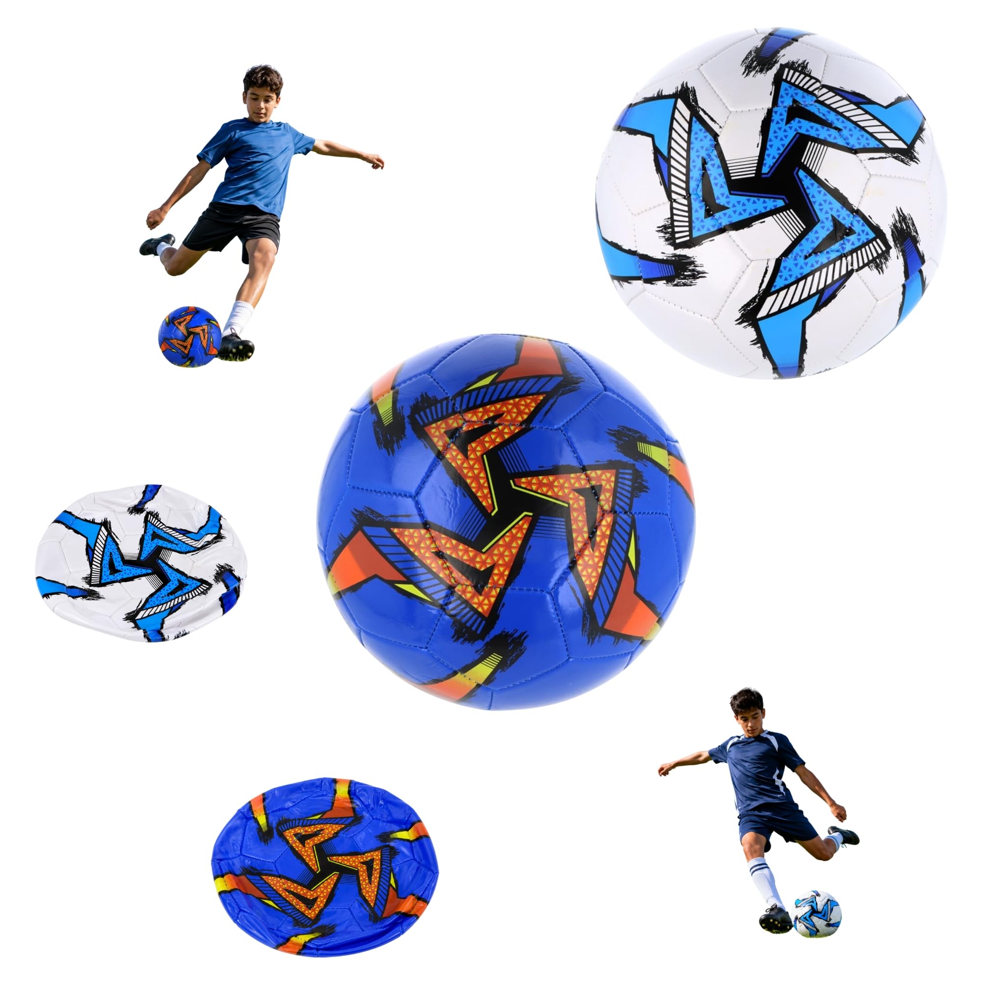SRV Hub 2 Pack Size 5 Footballs Blue and White & Blue, 32 Panel Soccer Ball Bundle, Shipped Deflated, Outdoor Football Training Balls for Match Practice & Kickabouts