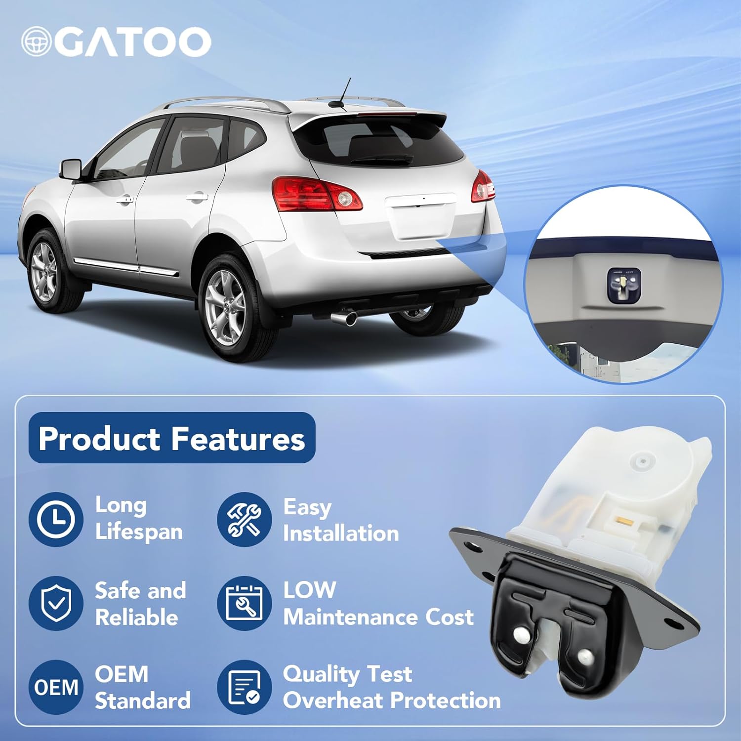 Trunk Lid Latch Tailgate Actuator Rear Gate Hatch Fit for Nissan Rogue 2008 2009 2010 2011 2012 2013, Murano 05-07, Versa 07-12, Infiniti EX35 08-12, Leaf 2007-2017 Liftgate Back Assembly 90502CA00C