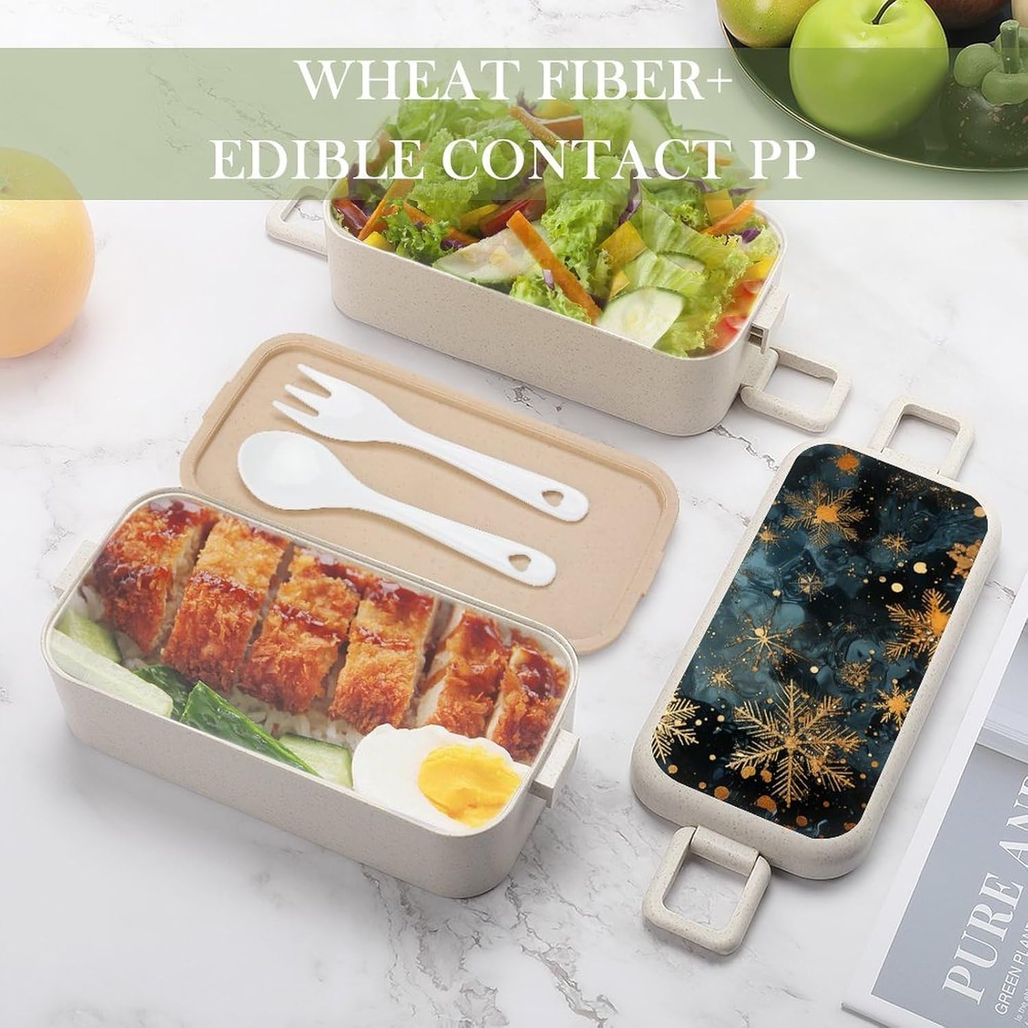 Lunch Box Bento Premium Snowflake Pattern Printed Bento Box Bento with Spoon And Fork with Compartment Containers Suitable for Men And Women, style