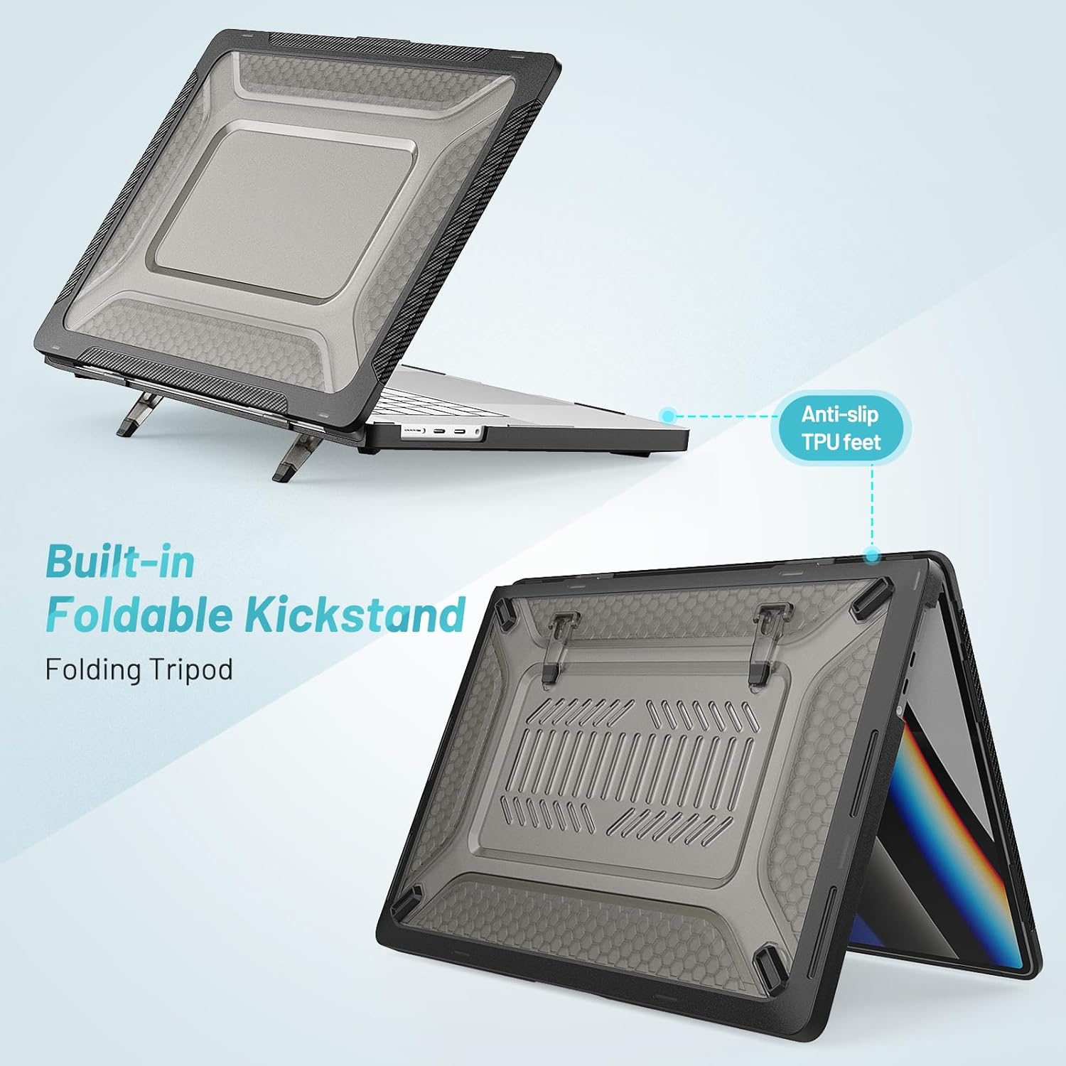 Compatible with MacBook Pro 16 2021/2023/2024 A2485 M1 Pro / M1 Max/A2780/M3 A2991 /M4 A3403 A3186Shockproof Fold Kickstand Function Hard Shell Heavy Duty Case Cover with TPU Bumper(Black)