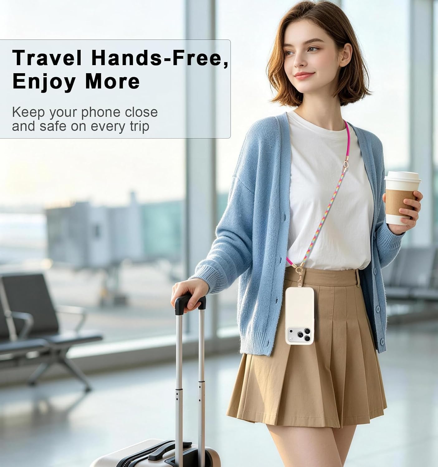 memumi Anti-Theft Phone Lanyard Crossbody for iPhone & Android, 3-in-1 Neck & Wrist Strap, 66 lbs Pull-Tested, Universal Phone Strap for Travel, Shopping & Moms, Rose Pink