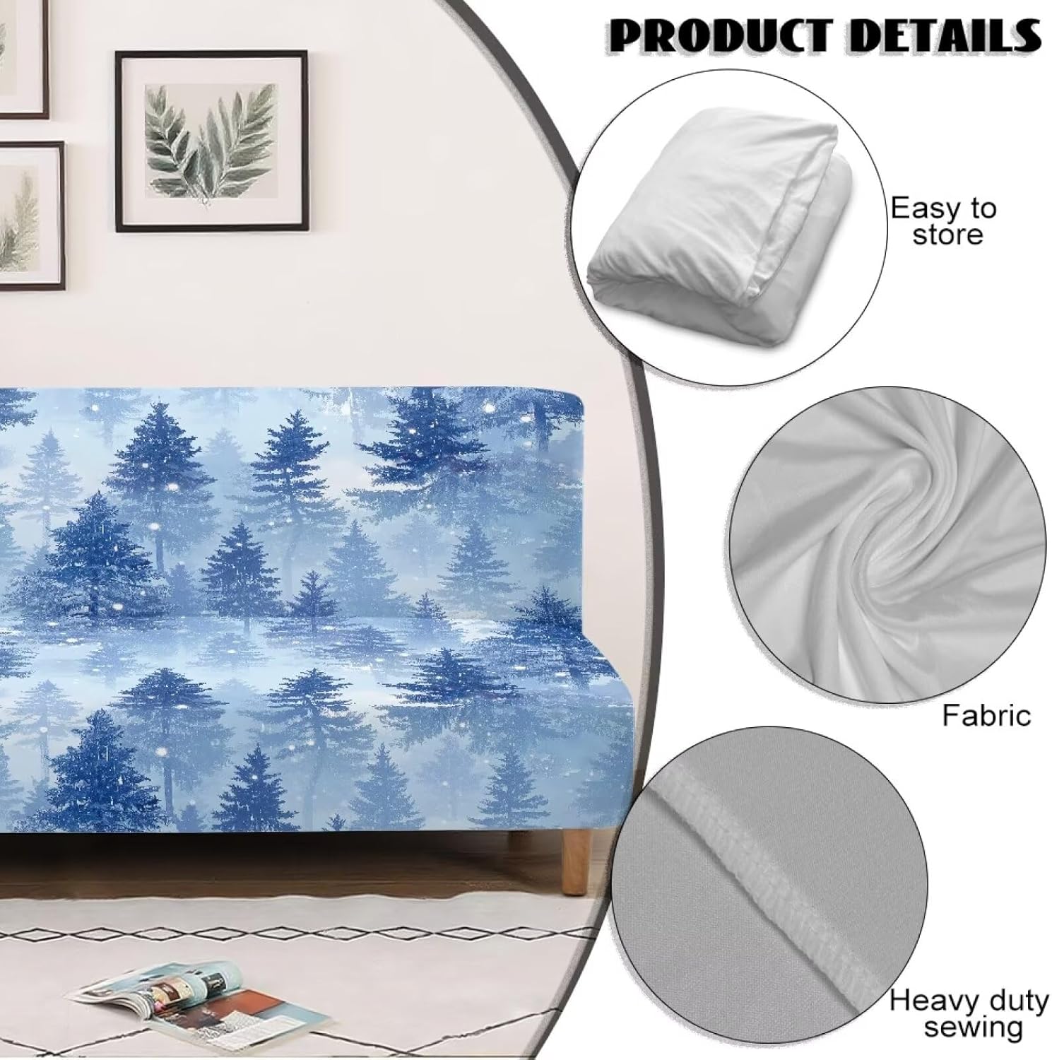 Christmas Tree Futon Cover Stretch Sofa Slipcover Futon Armless Sofa Slip Cover Furniture Protector Foldable for Bedroom Living Room Dogs Washable