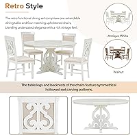 Vista 5 de Merax Juego de mesa de comedor redonda de 5 piezas para 4, juego de mesa de cocina extensible con 4 sillas tapizadas, juego de mesa de comedor