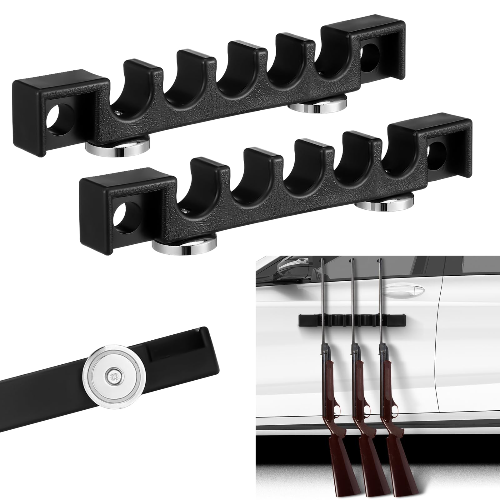 Photo 1 of **ONLY 1** Soulchen 2 Pack Magnetic Gun Rack, Rifle Safe Organizer for Gun Storage, Magnetic Rifle Shotgun Barrel Rest Holder Fishing Rod Holder for Wall Mount Truck Garage Door, 5 Notches