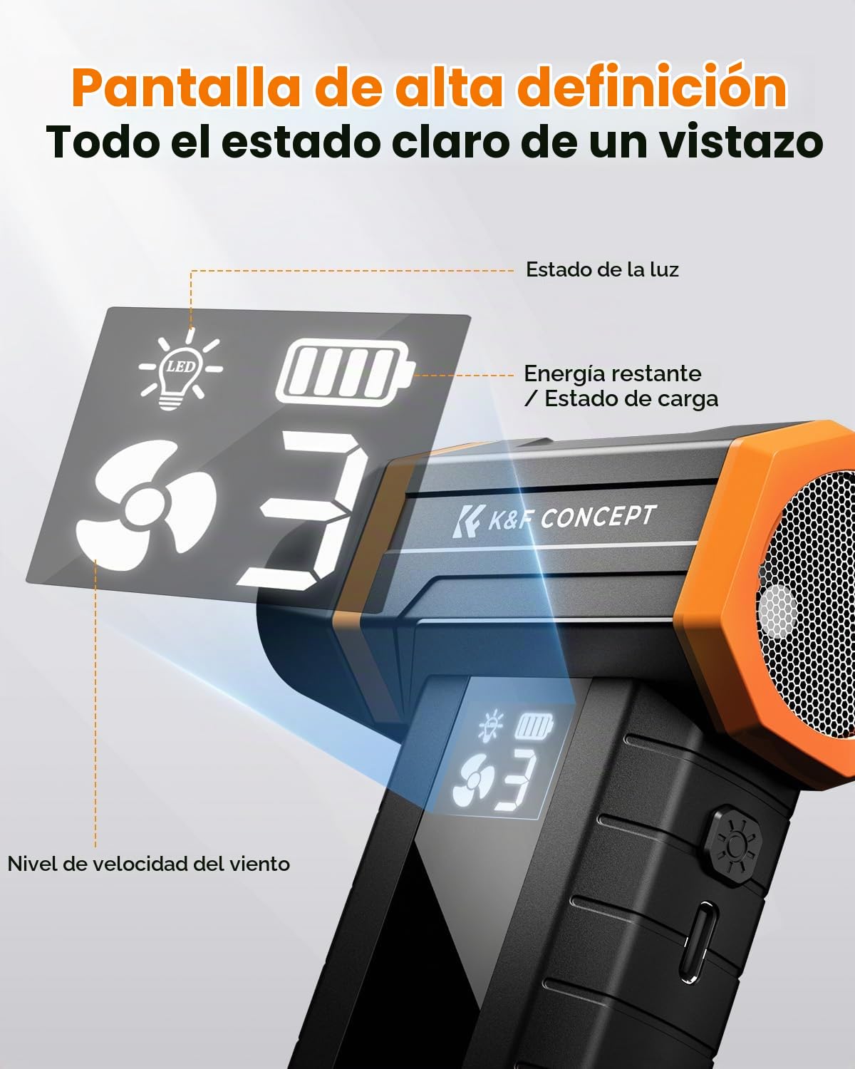 K&F CONCEPT 2 en 1 Soplador de Aire Potente con Aspirador, 350.000 RPM | Pantalla LED, Depósito, 5 Boquillas y Motor sin Escobillas, Aire Silencioso para Cámara, PC, Teclado, Exterior y Hogar, BS400