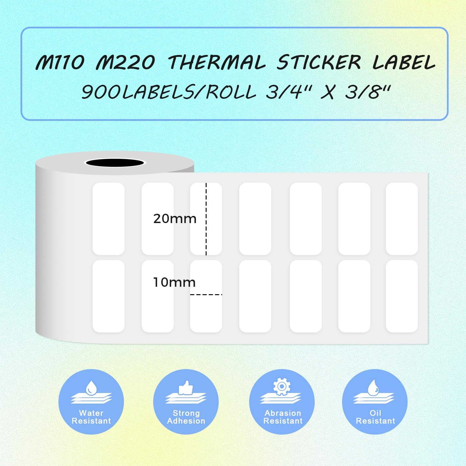 Multi-Purpose White Self-Adhesive Label Paper Compatible with Phomemo M100/M200/M110/M220/M120/M221 Label Printer, 3/4" X 3/8"(20x10mm), 900 Labels/Roll,1 Roll - Image 3