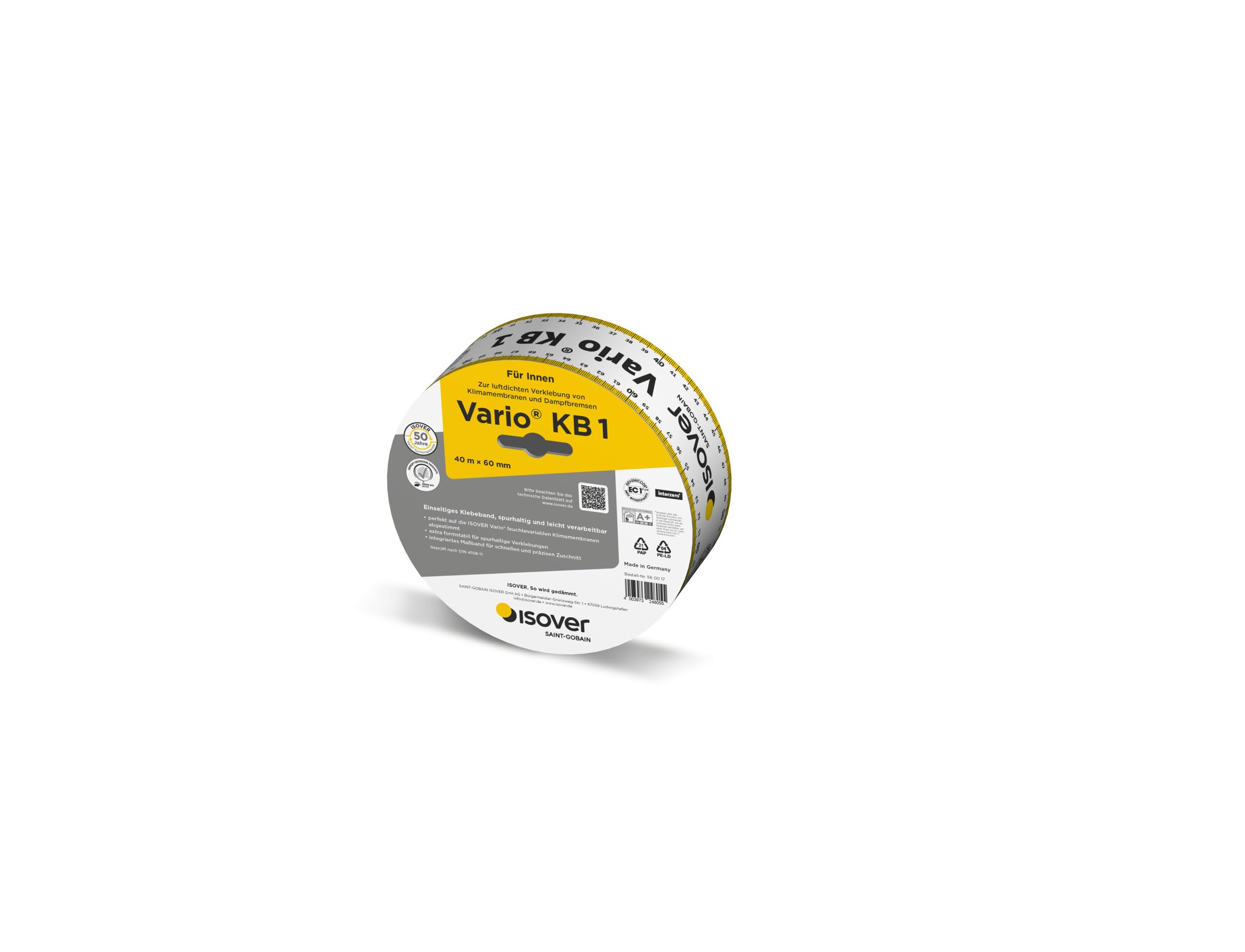 Isover 560017 Ruban adhésif unilatéral pour Une étanchéité à l'air et Une Protection Contre l'humidité à l'intérieur, Multicolore, 60 mm x 40 m, 40 lfm