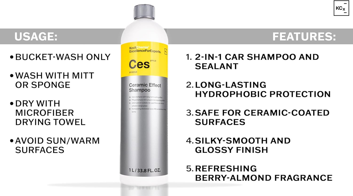 KOCHCHEMIE - Ceramic Effect Shampoo (Ces) - High-Gloss Car Wash & Sealant – Hydrophobic Protection for Coated Surfaces – Berry Almond Scent - 1 Liter - Image 2