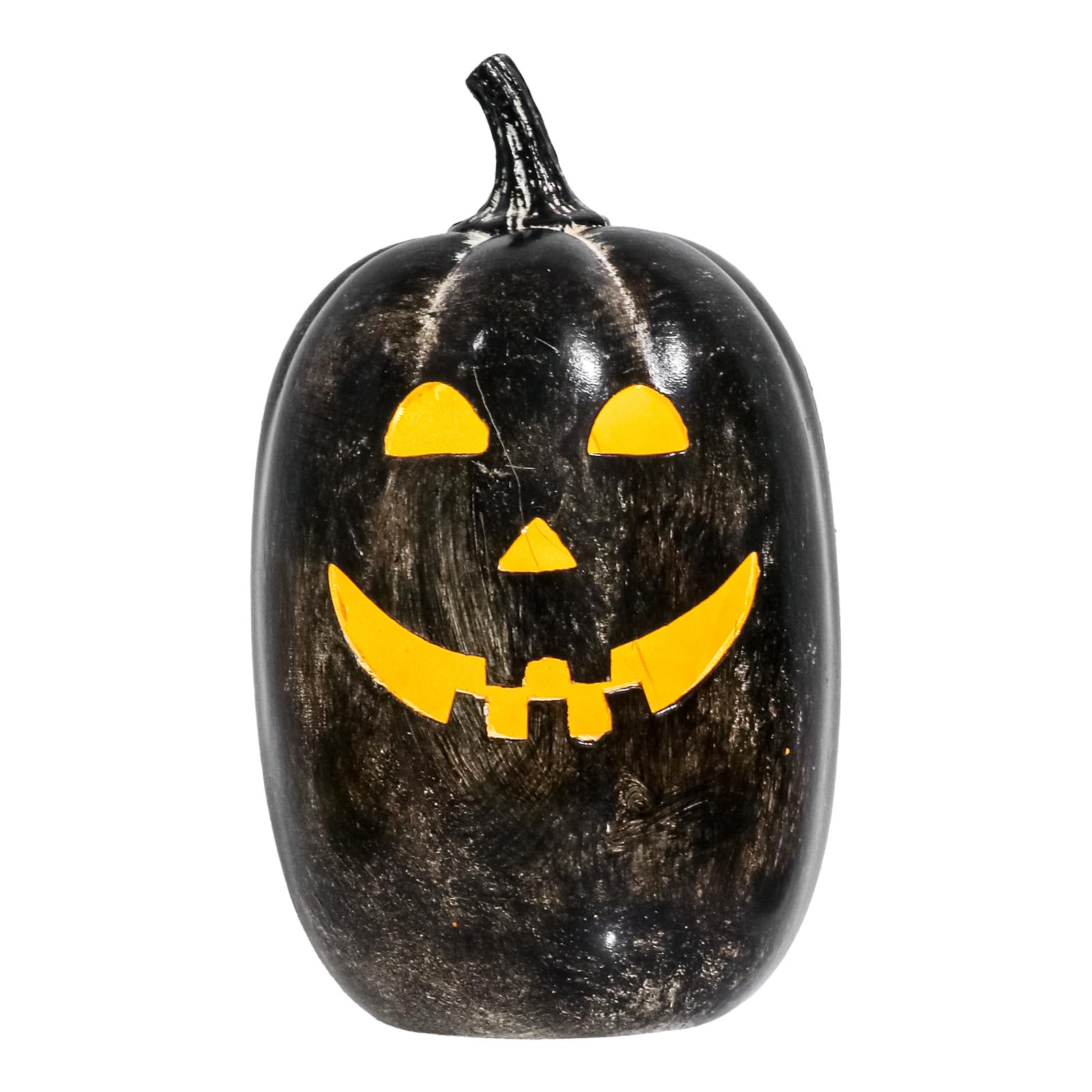 Halloween Resin Pumpkin LED Lantern,Waterproof Fall Decor, Black, M