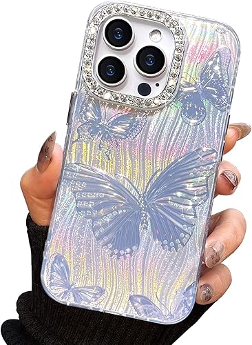 Miniatura 16 de I-MGAE-IN-AR - Funda diseñada para iPhone 12 y 12 Pro, diseño de mariposa plateada brillante, funda protectora de poliuretano termoplástico, suave,