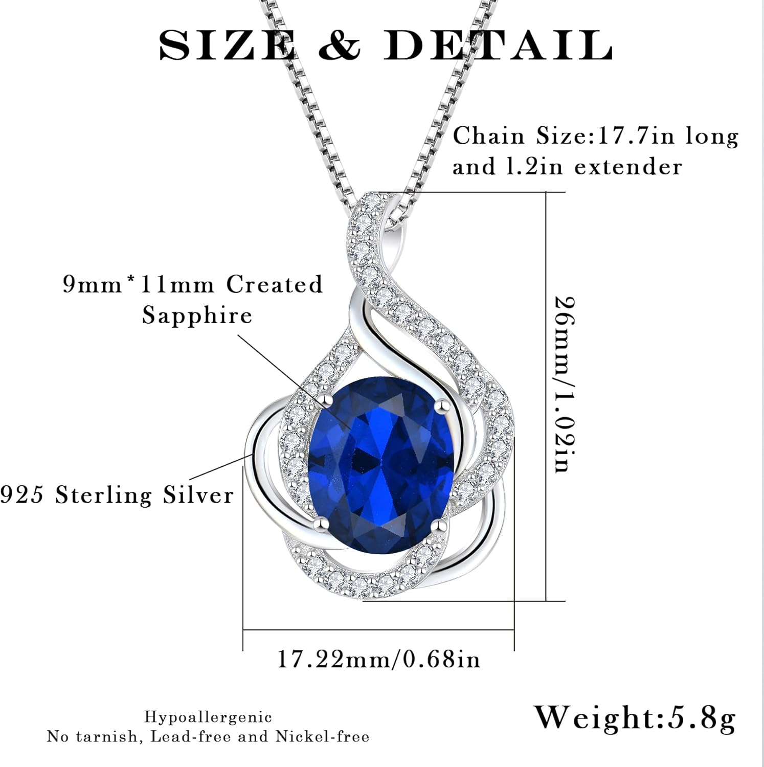 Birthstone Necklace for Women 925 Sterling Silver Pendant Necklaces Oval Cut Cubic Zirconia Necklace Jewelry - Image 6