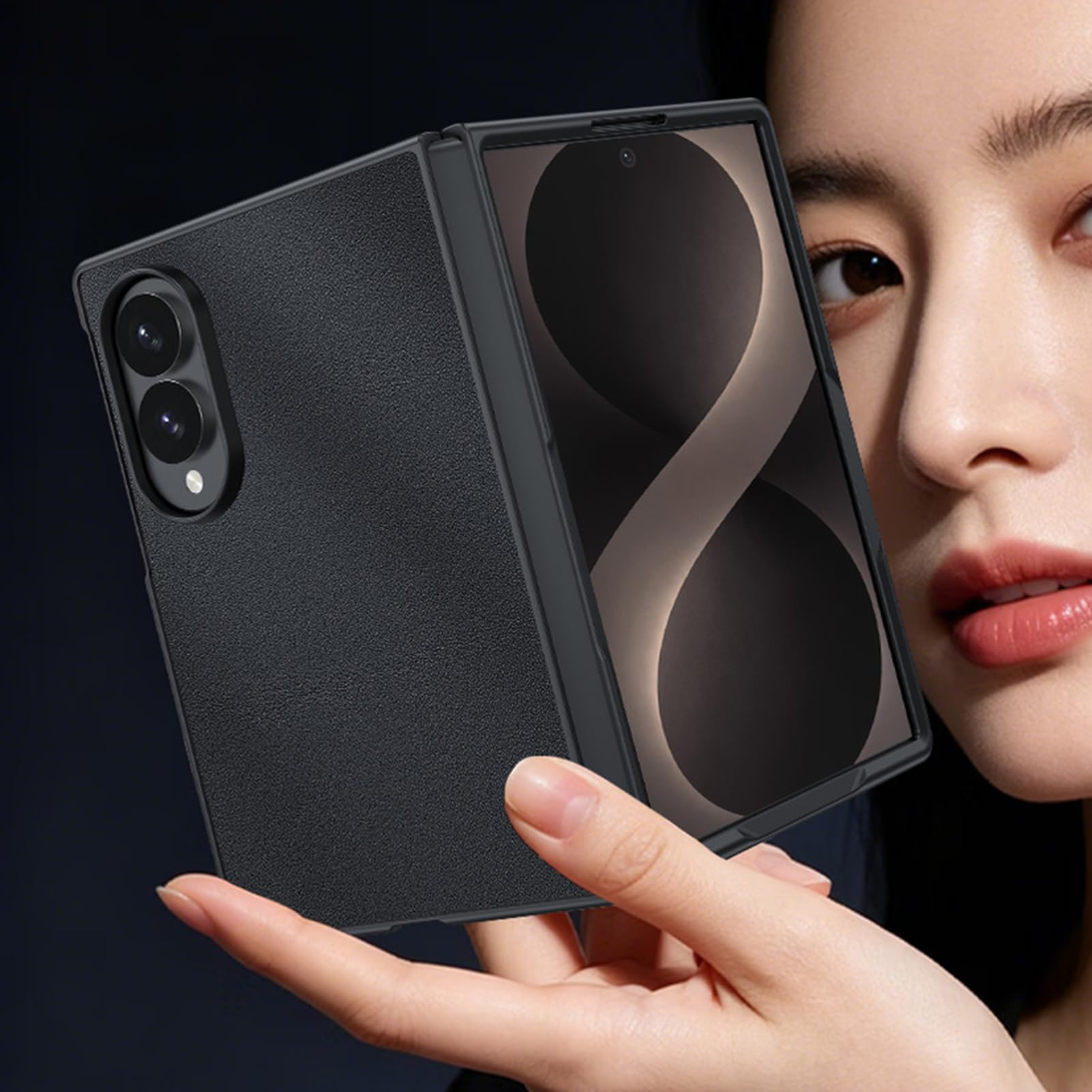 Funda Delgada For Samsung Galaxy Z Fold 8, Funda Ligera con Protección contra Caídas De Borde Suave, Funda De Cuero con Textura De Fibra De Carbono(Black)
