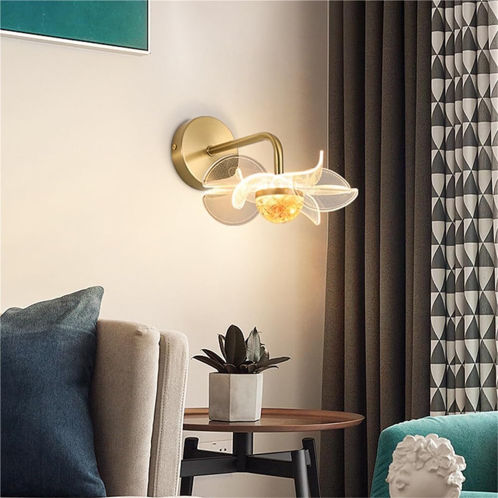 Akrylowy kinkiet ścienny do łóżka 6 W, lampa ścienna LED, salon, sypialnia, korytarz, schody, oprawa oświetleniowa, w kształcie kwiatu, lampa ścienna z akrylowym kloszem (18 cm)