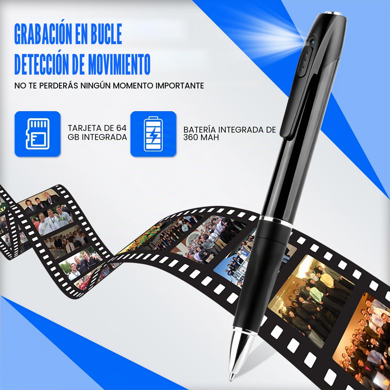 Mini Cámara espía en forma de bolígrafo 1080P Full HD con grabadora de vídeo, tarjeta de 64GB, carga USB, cámara de vigilancia de seguridad
