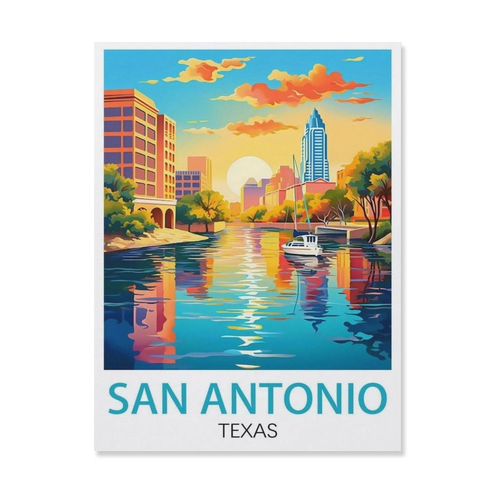 San Antonio Texas，Paint by Number DIY Oil Painting Paint by Numbers Kits for Adults Beginner Canvas Acrylic Arts Craft for Home Wall Decor Drawing(20x30cm-T38