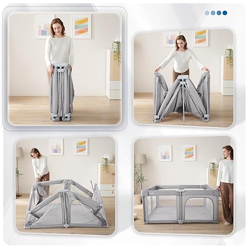 Miniatura 5 de Sweeby Corralito para bebés, 59 x 59 pulgadas, corralitos plegables para bebés y niños pequeños, corralito extra grande con puerta para patio de