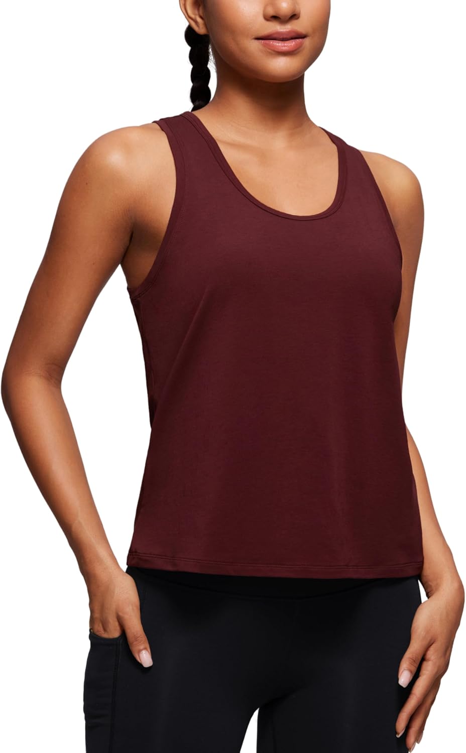 CRZ YOGA Pima Cotton Scoop Neck Tank Top | Workout, Naturally Soft, Relaxed Fit, Hip Length, Sleeveless Shirts for Women