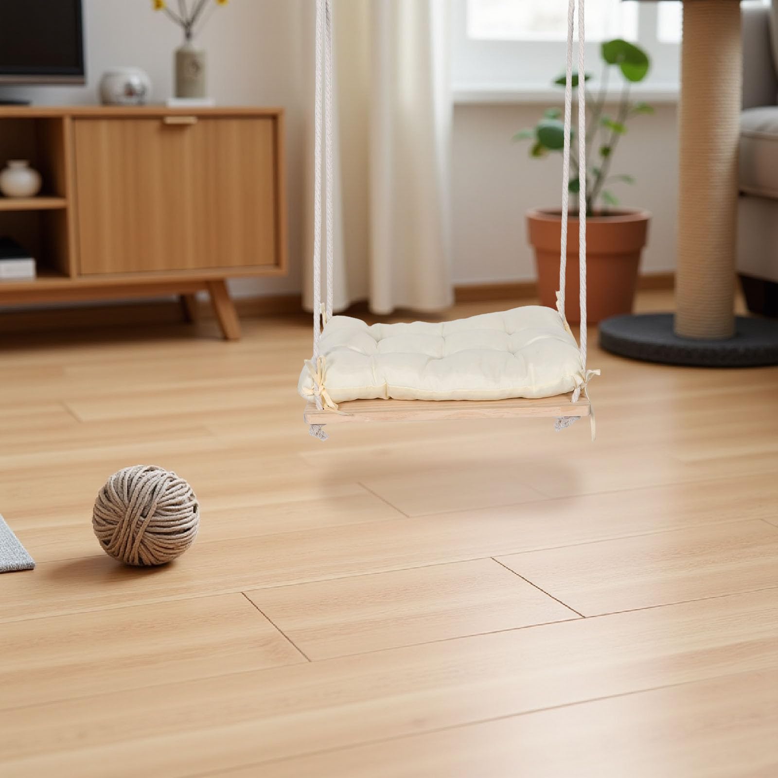 Toddmomy Cama para Gatos Ventana de Madera con Diseño Ajustable y Tejido Resistente, Instalación Ahorra Espacio para Mascotas hasta 30 LB en Dormitorio o Balcón