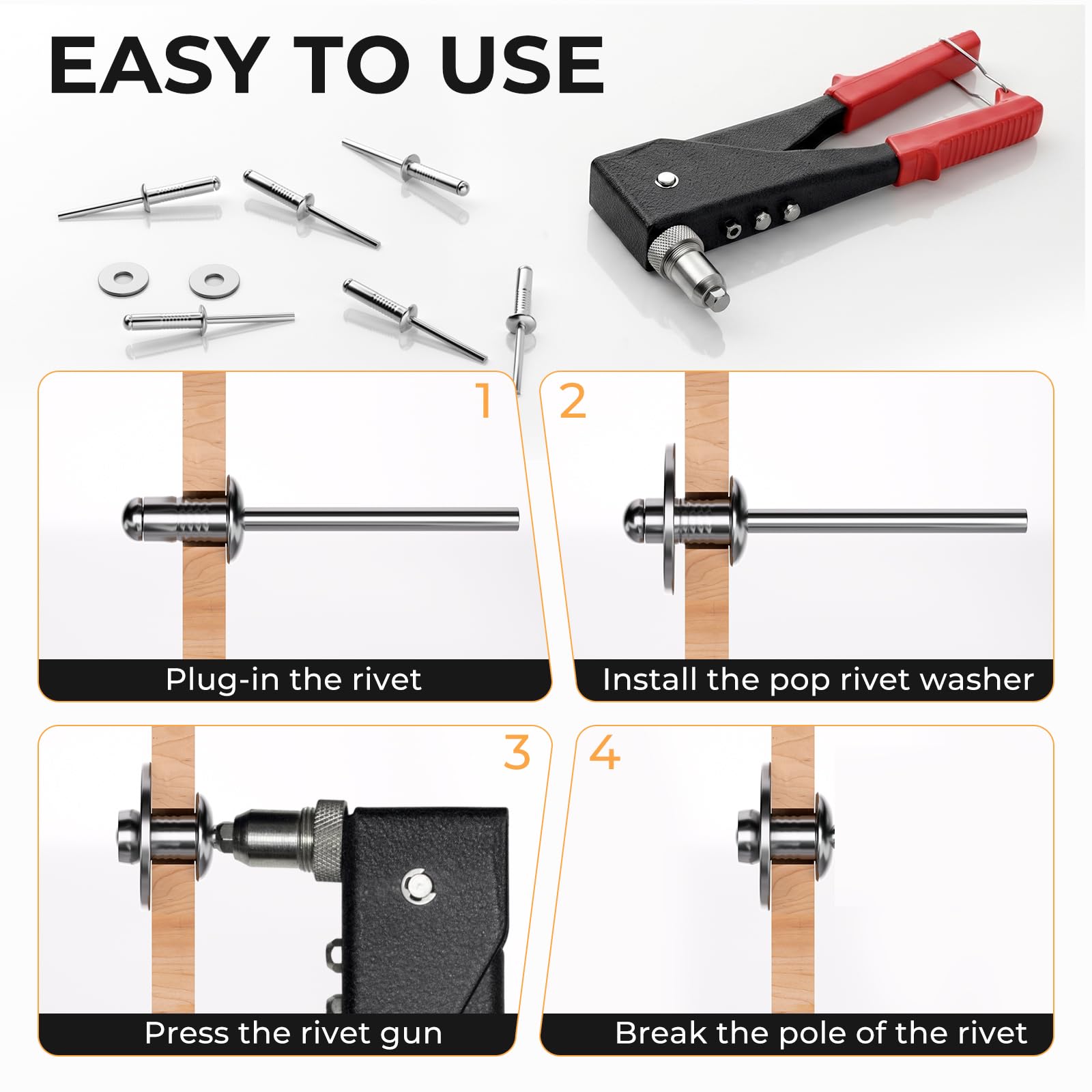 1000 Aluminum Pop Rivets Kit with Washers - DIY & Automotive -6