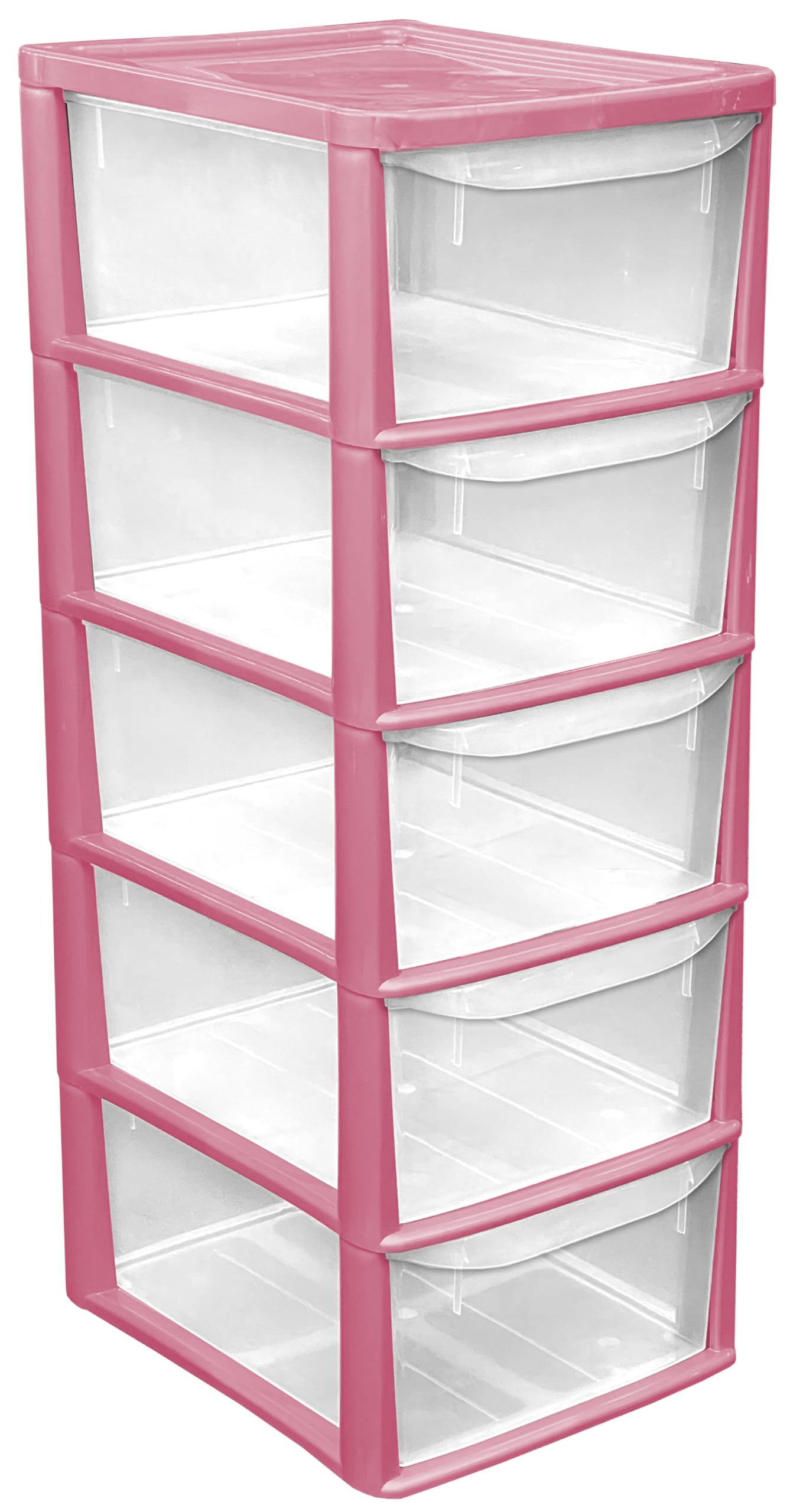 Pink Plastic 5 Drawer Storage Tower Unit Chest Office Home School