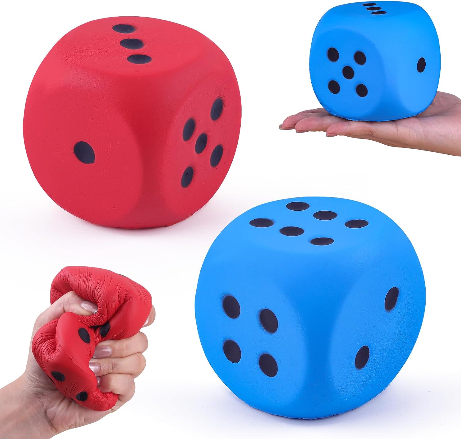 Anboor 2 Pcs Large Foam Dice for Adults Kids - 3.54" Jumbo Big Dados Giant Soft Fun, Colorful Dice for Game Nights & Classroom Activities (Orange & Purple)