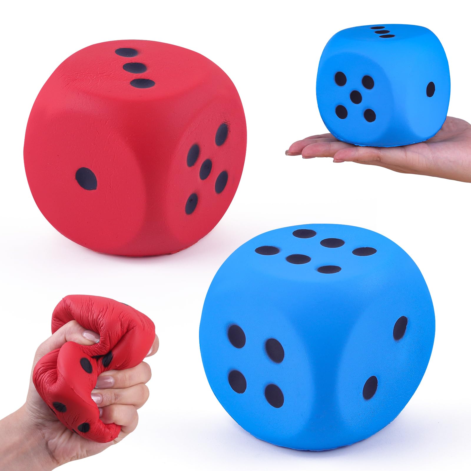 Anboor 2 Pcs Large Foam Dice for Adults Kids - 3.54" Jumbo Big Dice Giant Soft Fun, Colorful Dices for Game Nights & Classroom Activities (Blue & Red)