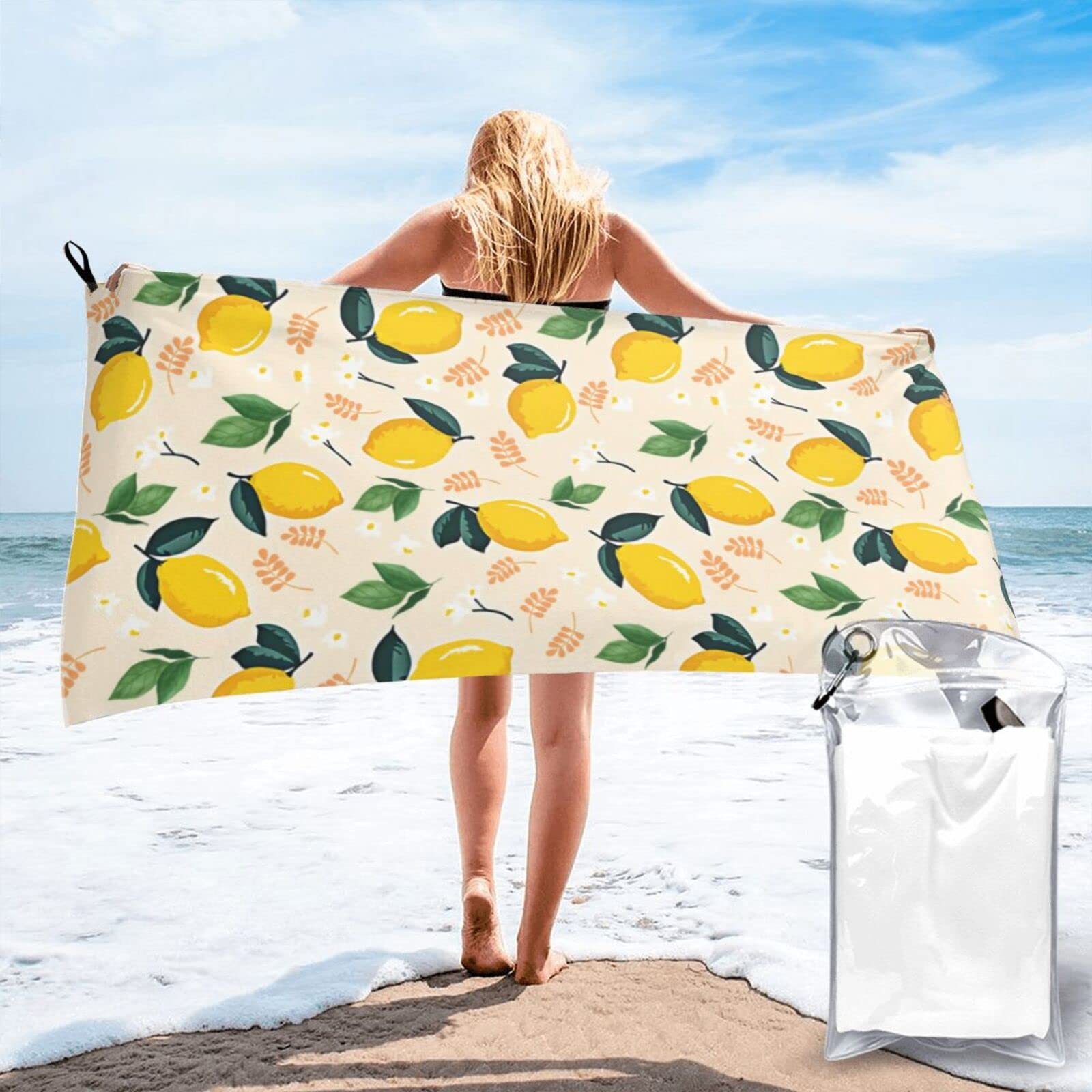 Lawenp Fruit Lemons Microfiber Beach Towel Adults Large Quick Drying Bath Towel Travel Towels with Pouch 27.5"x55"