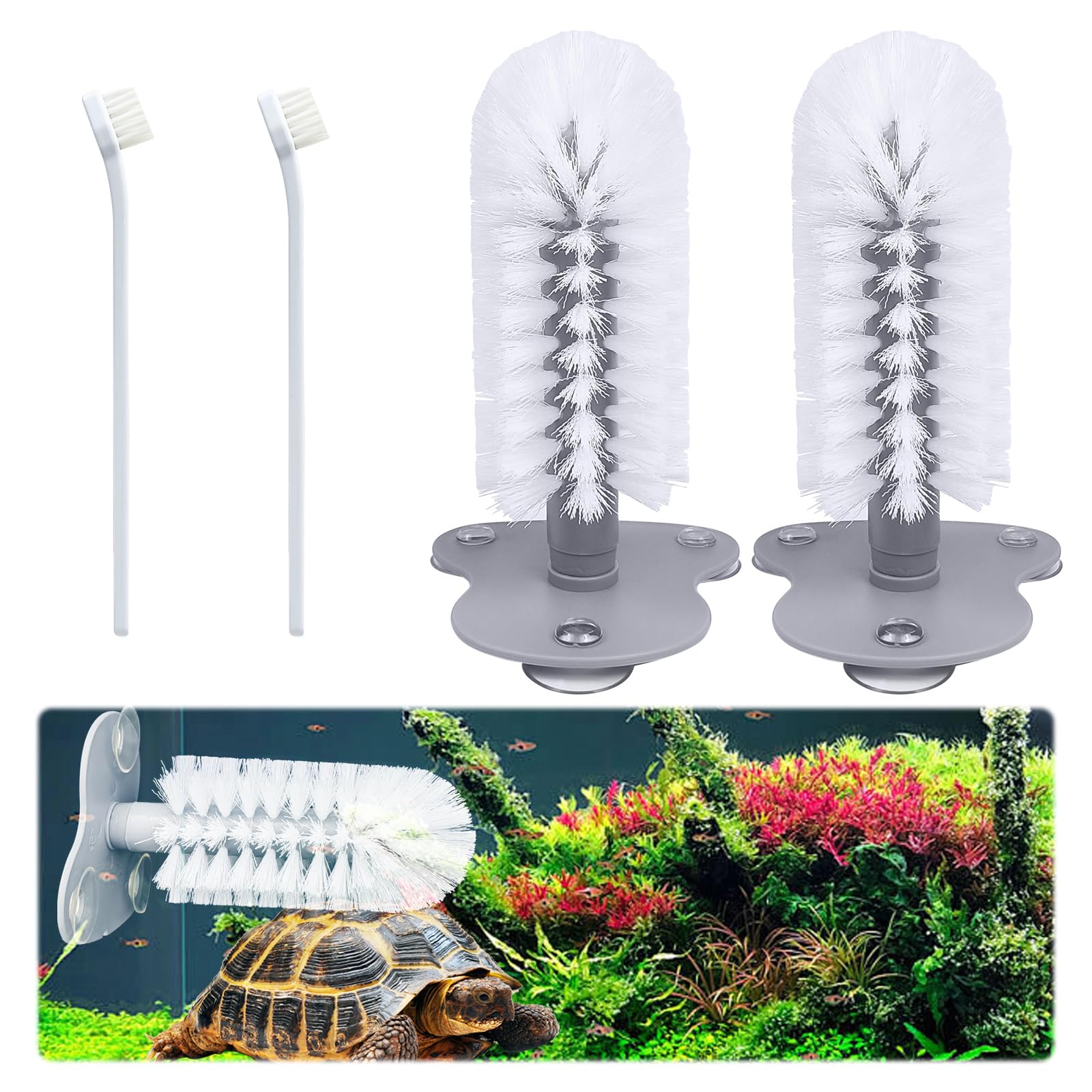 4Pcs Turtle Shell Brush, Turtle Scrub Brush, Aquarium Turtle Accessories Triple Strong Suction Turtle Shell Cleaning Brush