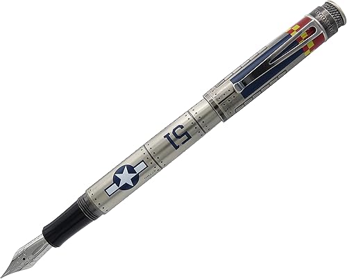 Tornado P-51 Mustang - Pluma estilográfica, punta de acero de 0.043 in, diseño icónico de la Segunda Guerra Mundial, sistema de tinta versátil,