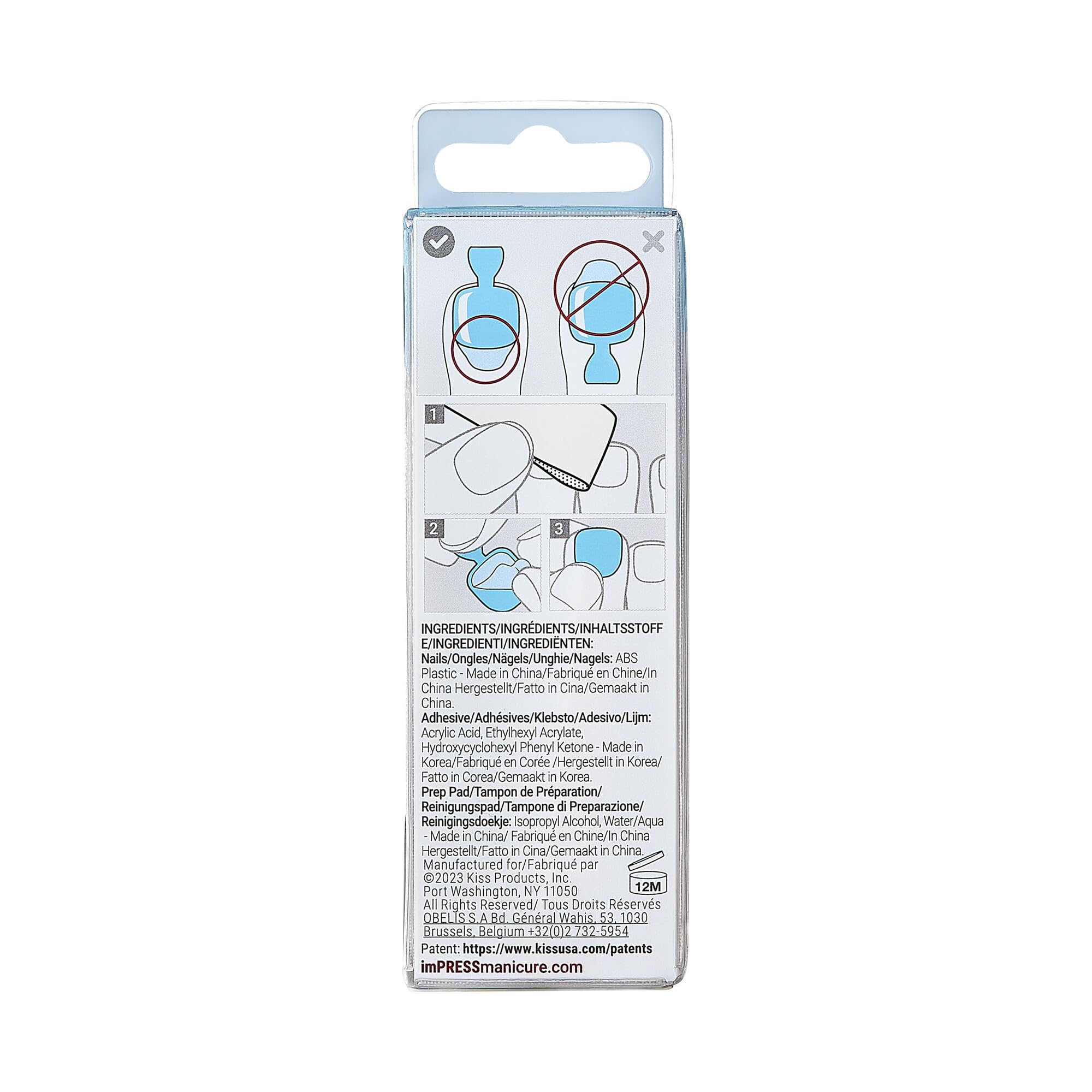 Kiss imPRESS Color No Glue Pedi - Unghie a pressione per piedi, forma quadrata, con 24 unghie, tampone di preparazione, 1 bastoncino per manicure, 1 mini lima