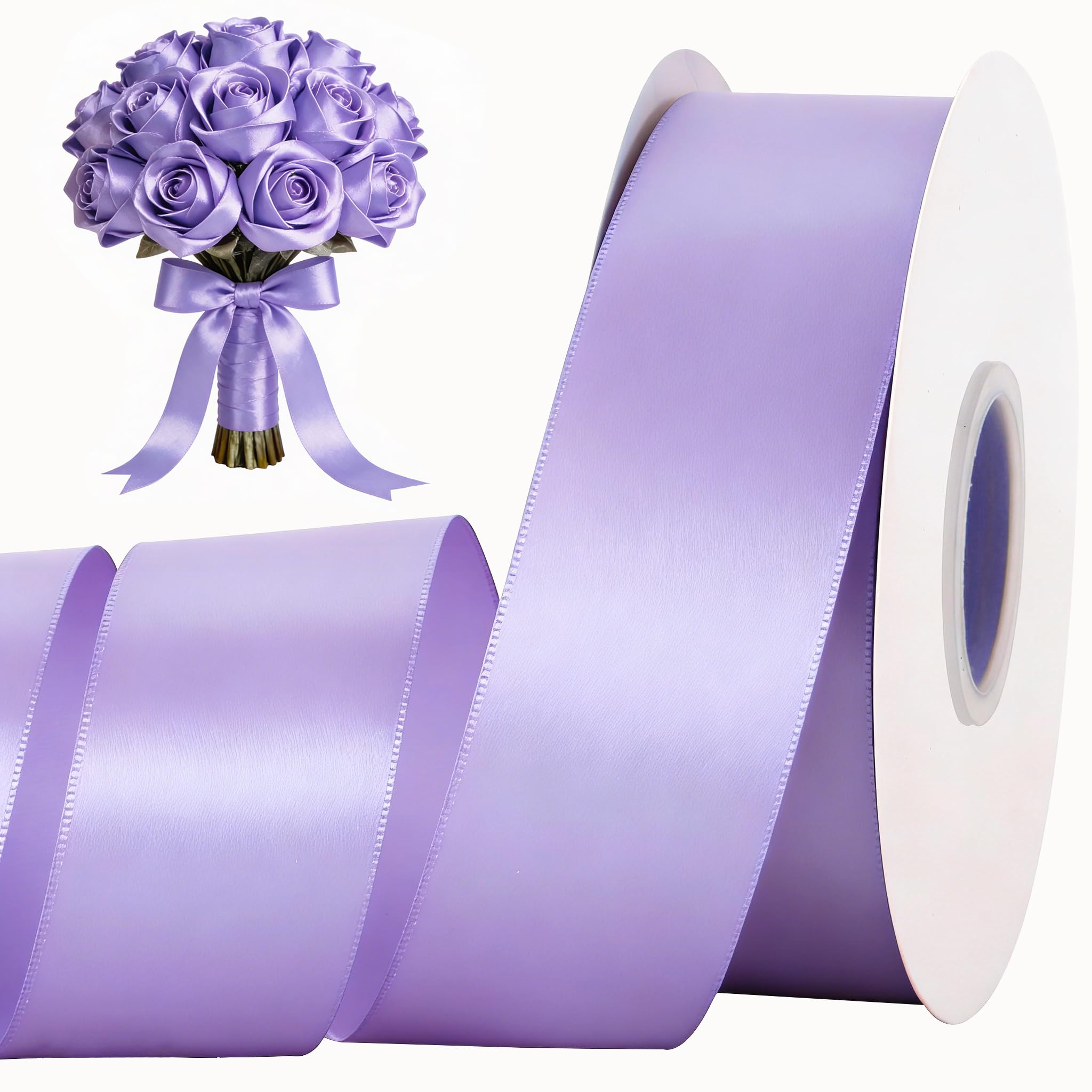 TONIFUL 1-1/2 Inch (40mm) x 100 Yard Lavender Light Purple Wide Satin Ribbon Bows Ribbons for Gift Wrapping Chair Sash Valentine's Day Wedding Birthday Party Decoration Hair Floral Craft Sewing — image 1