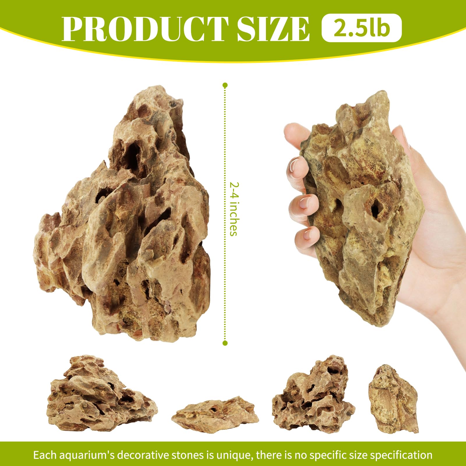 VOKOY 2.5lb Natural Dragon Stones, Aquarium Rocks Decoration Aquascaping Stone Landscaping Model for Fish Tank Decor Terrariums Paludariums Reptile Enclosures Gardens, 2-4 inches