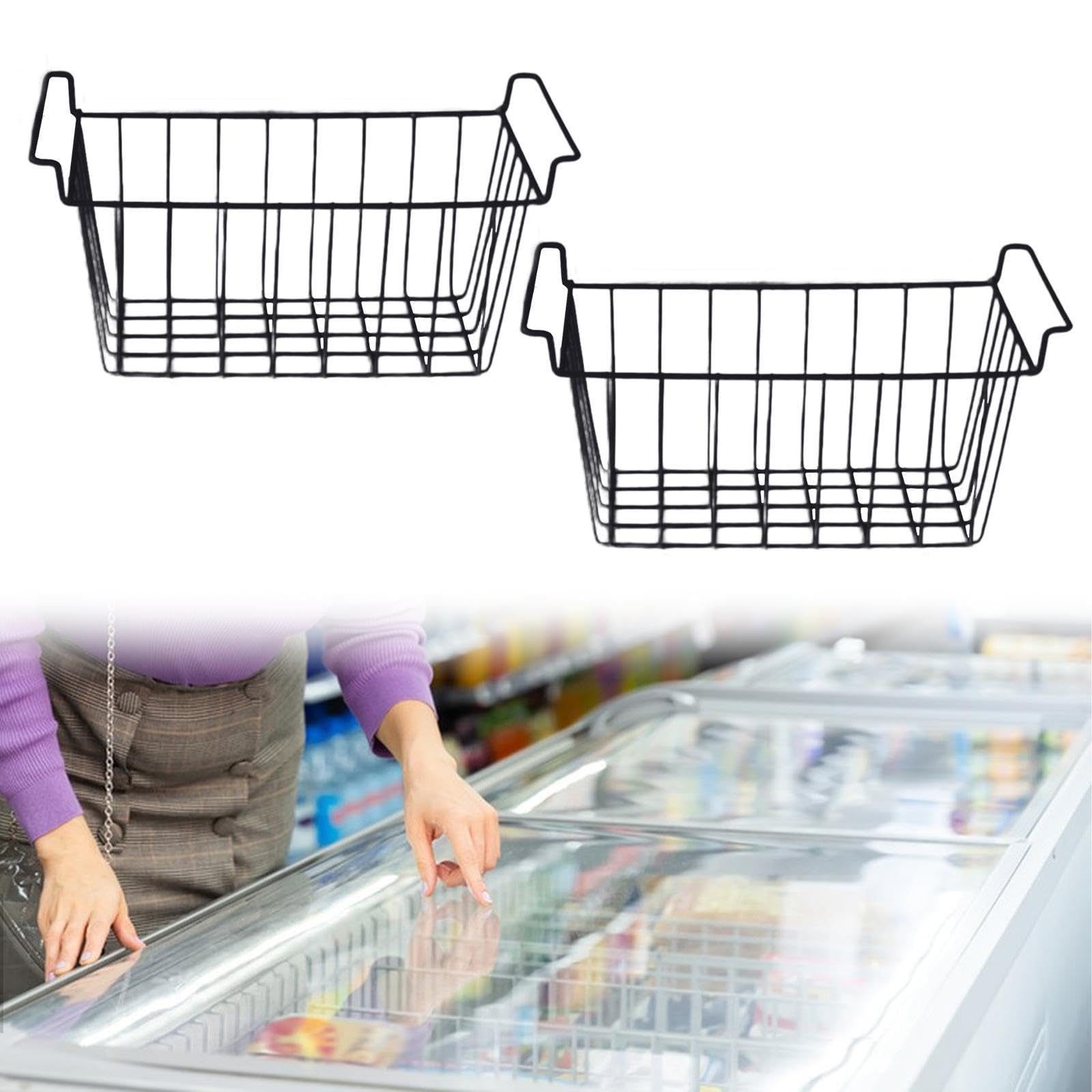 2X Gefrier Organizer Box, Kühlschrankbox, Praktisch mit Griff, Drahtkorb Zur Aufbewahrung in Der Speisekammer, für Küche, Landhausstil, Café, 39cmx20cmx20cm