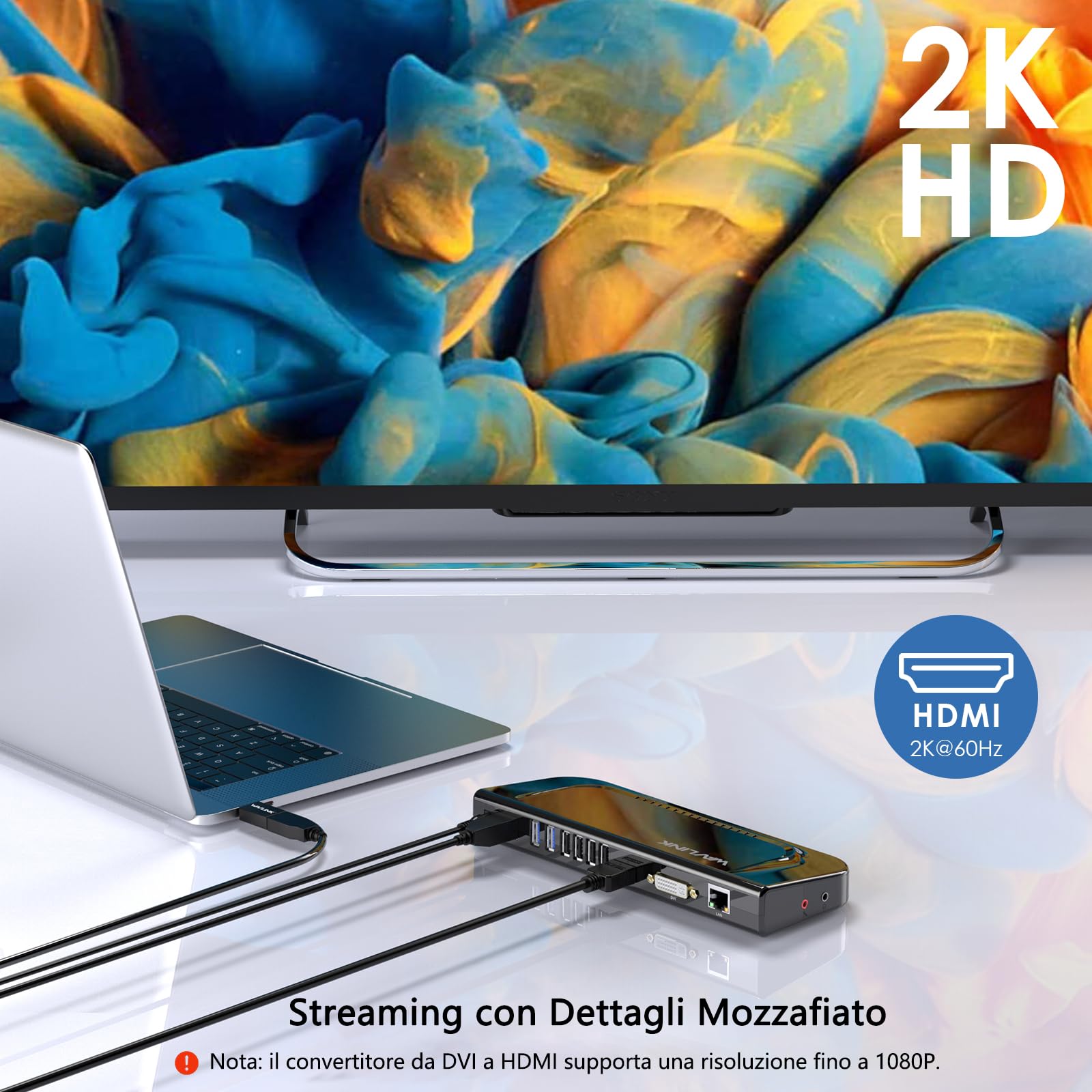 Wavlink 13-in-1 USB C Docking Station, Compatible with New MacBook Neo, Supporto Dual Display, con HDMI DVI VGA, Thunderbolt 3/4, Gigabit Ethernet, Audio, USB 3.0/2.0, per Windows e Mac OS