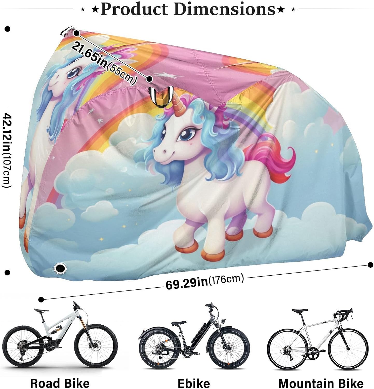 ALAZA Unicorn Rainbow Bike Cover Waterproof Outdoor Ebike Bicycle Covers Tarp Protection for 1/2 Bikes, Sun UV Dust Wind Proof