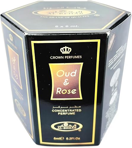 6 Pack Al-Rehab Oud & Rose Concentrated Perfume, Crown Perfumes, 6ml