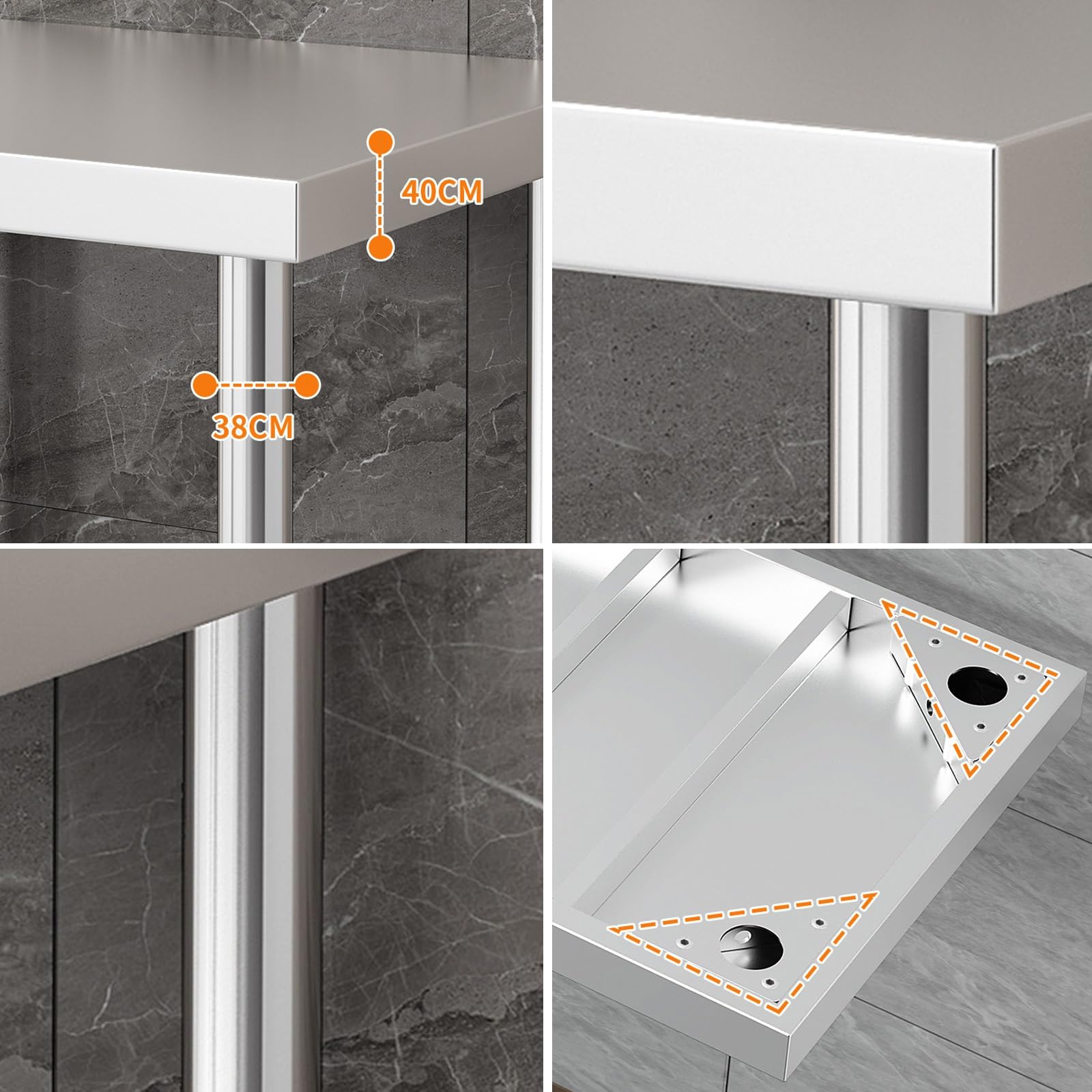 Mesa de preparación de 2 niveles de acero inoxidable resistente | Banco de trabajo comercial impermeable para restaurantes, hogares y hoteles | Mesa de trabajo de 40 x 40 x 60 cm con estante base